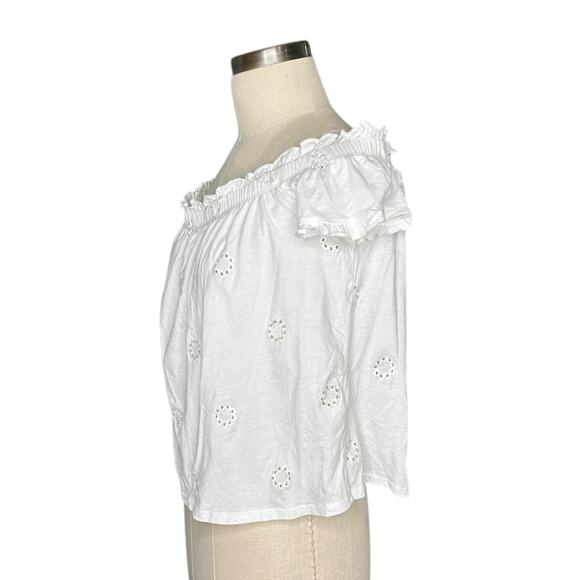 THREE DOTS Anthropologie Off Shoulder White Embroidered Blouse Women's Size Med - Picture 3 of 8
